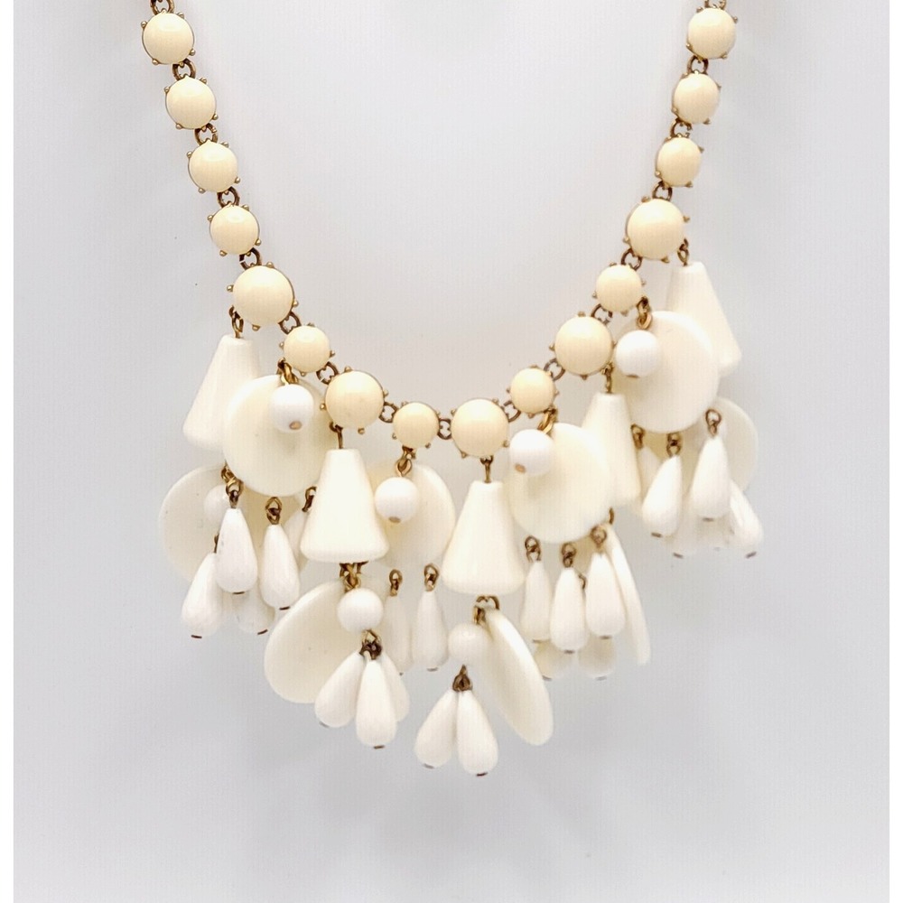 J.Crew‎ Wind Bell Necklace Cream Gold Bib Charm Signed